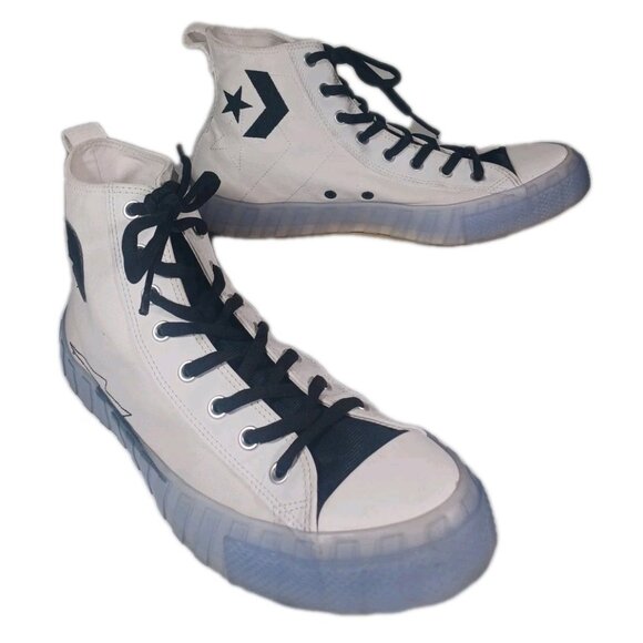 Men 14 Converse Chuck Taylor White Hi High Top Clear Translucent Blue Ice Soles - Picture 2 of 11